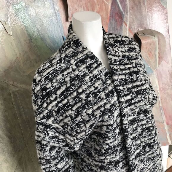 H&M Black White Open Front Wool Sweater SZ Small - Picture 6 of 8